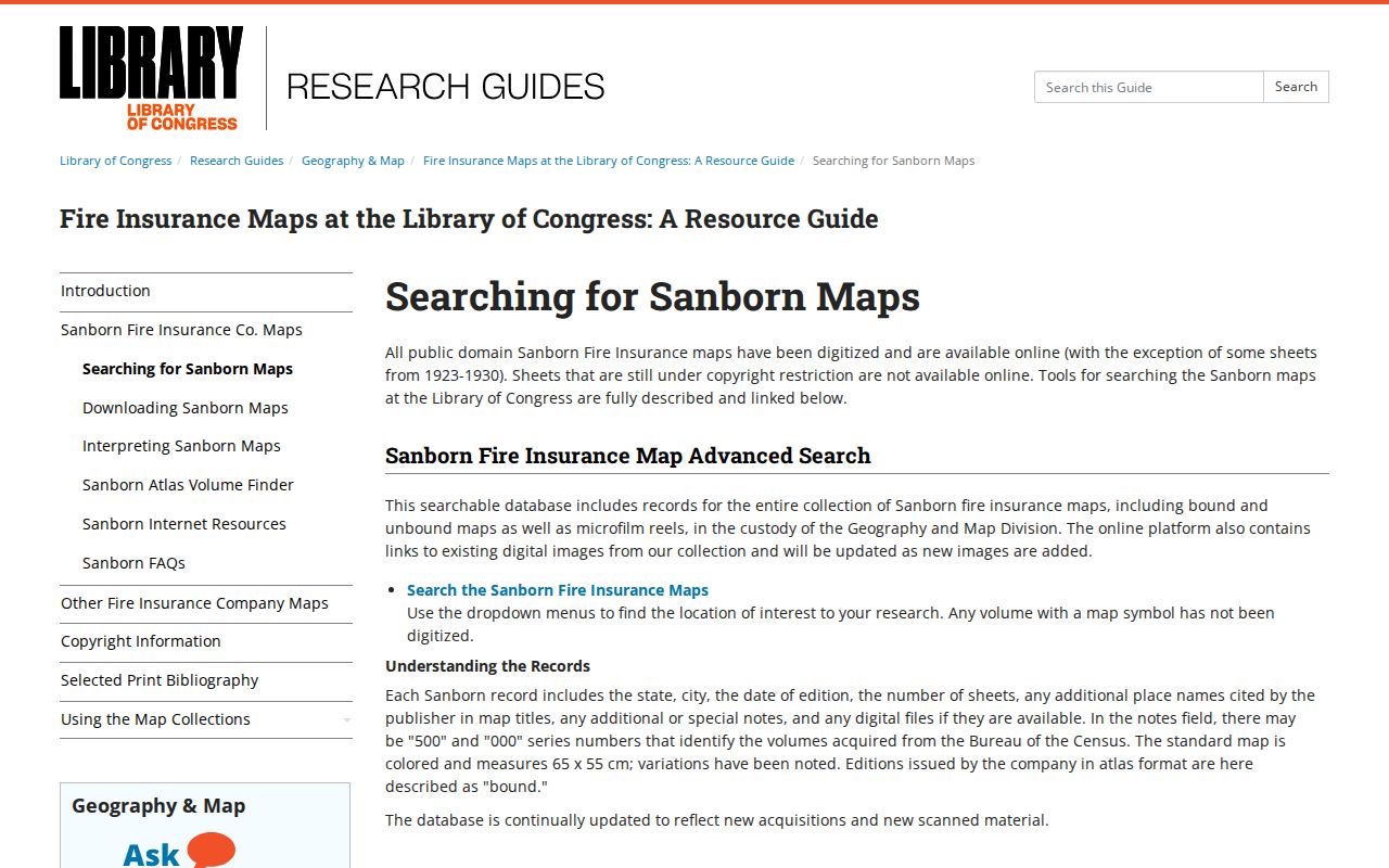 Lebanon previous residents research using the Library of Congress Sanborn map search guide