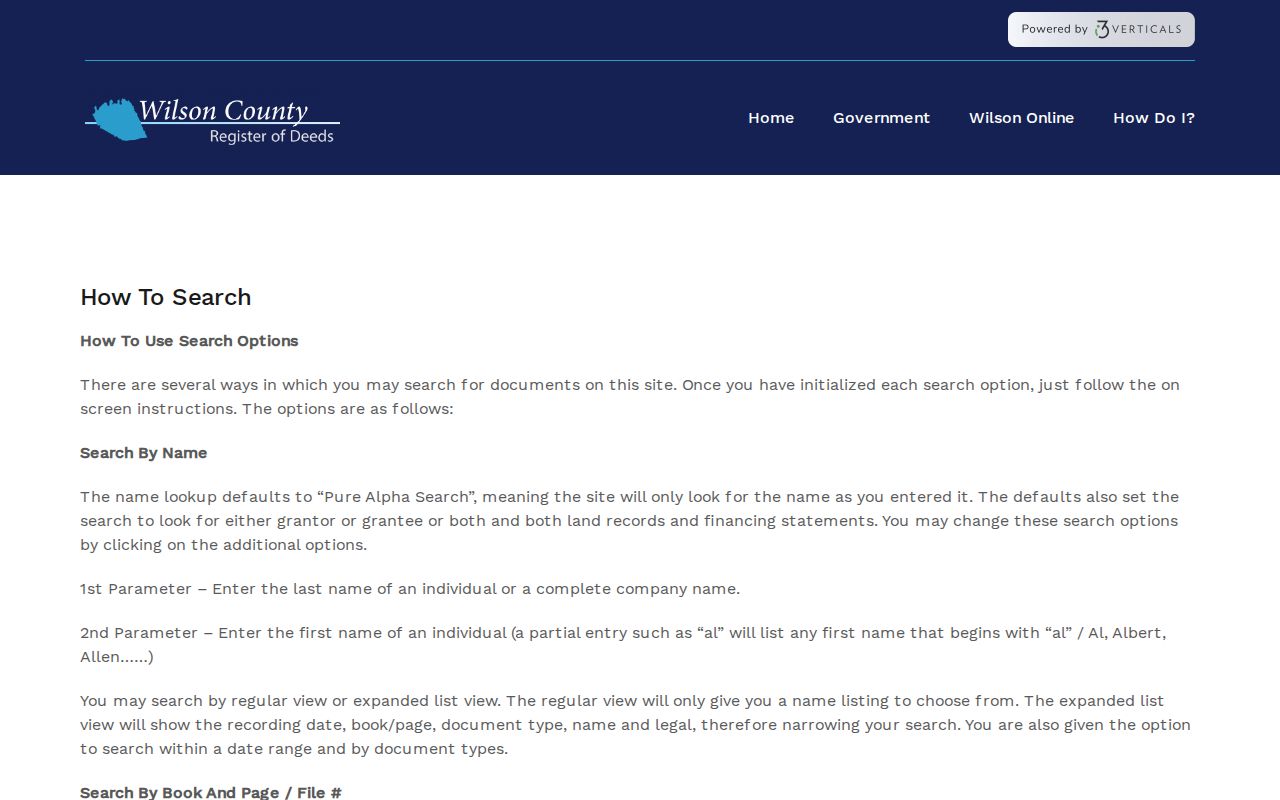 Lebanon street directory WilsonDeeds search modes and browse instructions
